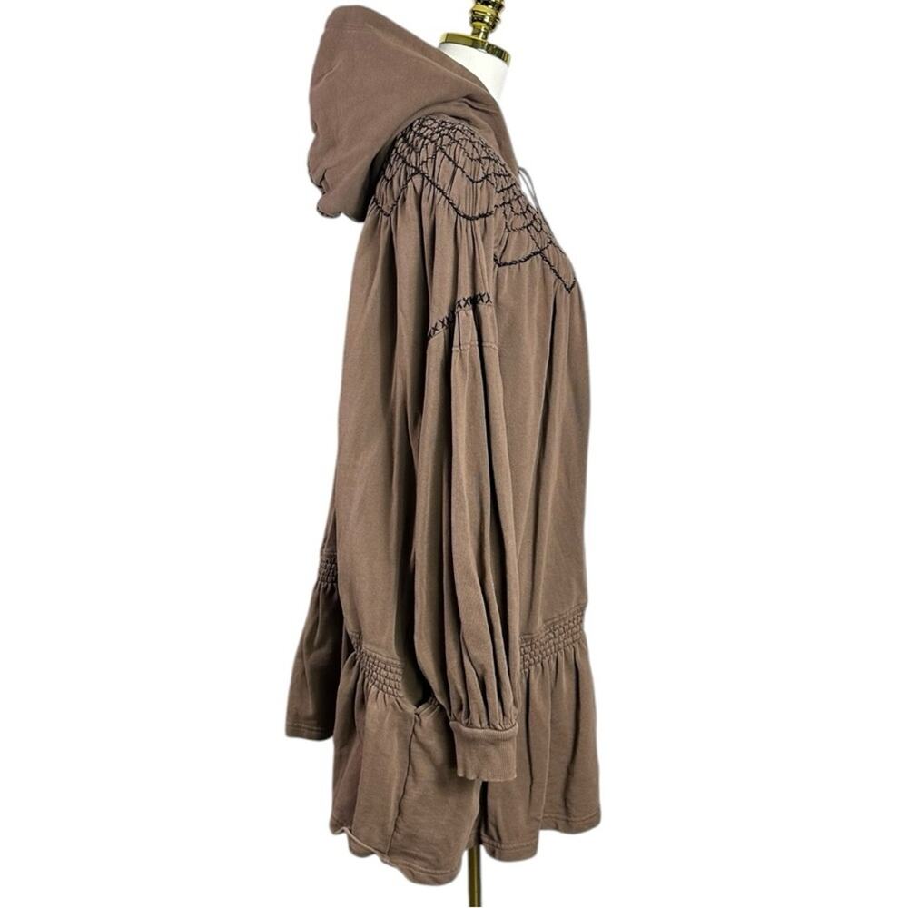 Free People Bohemian Marty Smocked Mini Dress Brown Bear Sweatshirt Tunic Medium - Picture 11 of 15